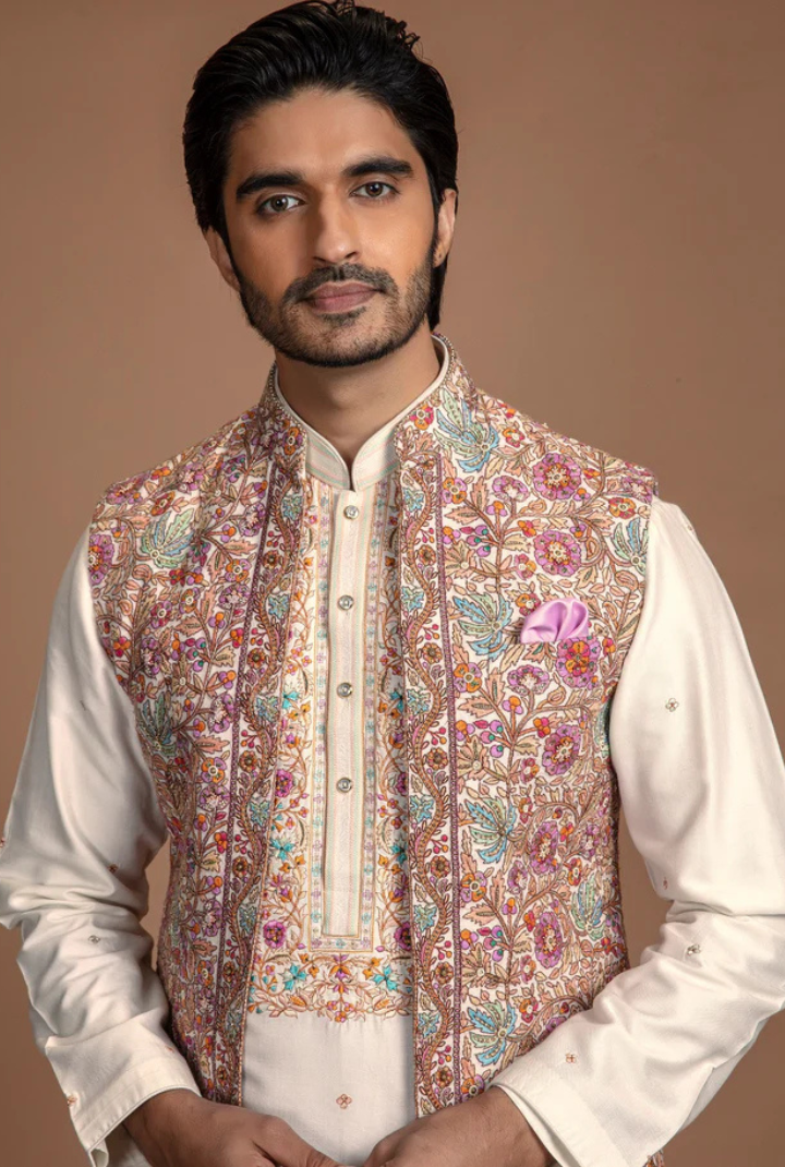 Kashmiri Embroidery Open Bundi Set