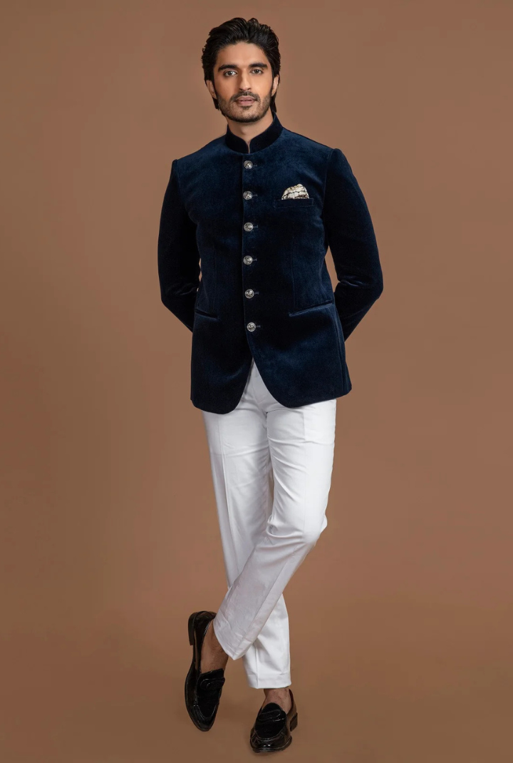 BLU VELVET BANDHGALA
