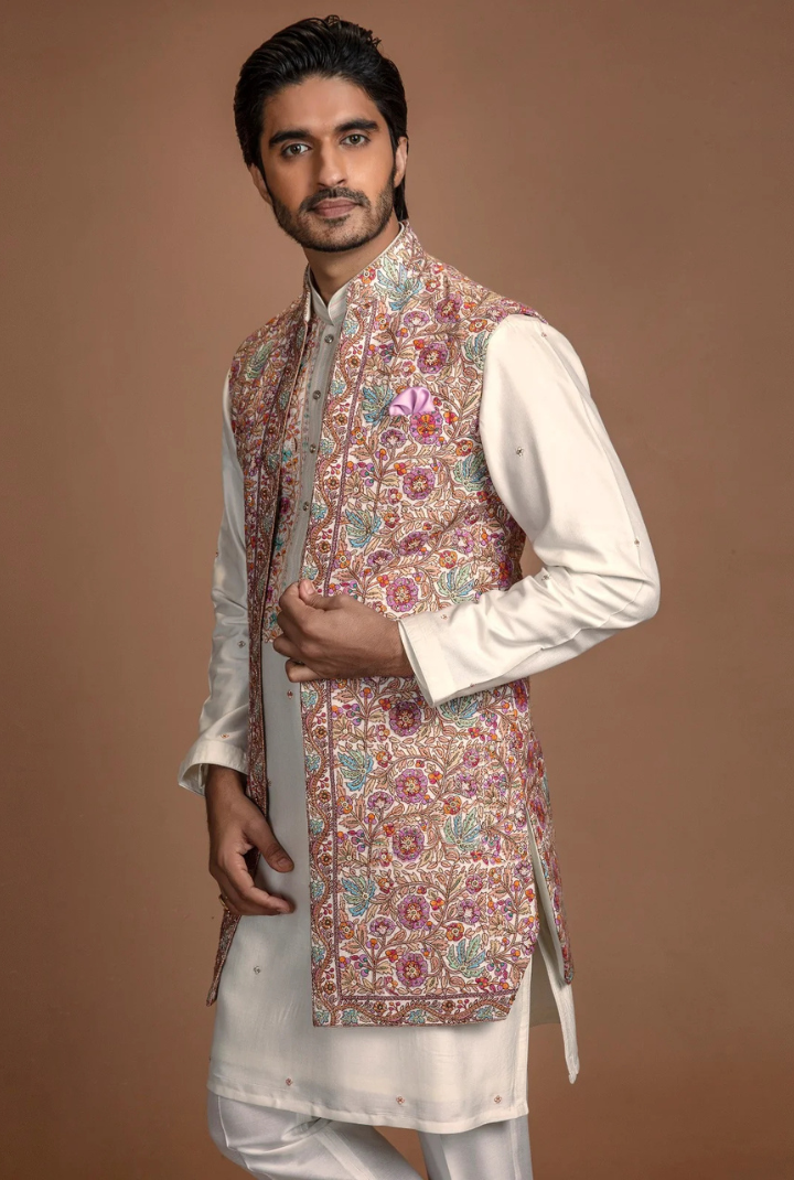 Kashmiri Embroidery Open Bundi Set