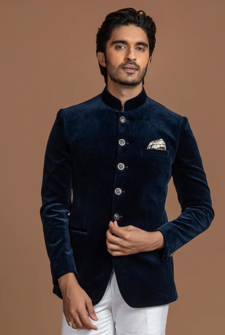 BLU VELVET BANDHGALA