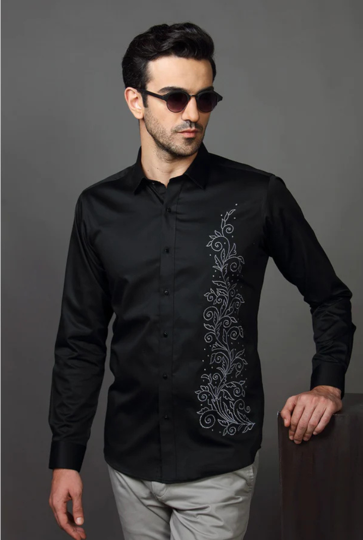 ABSTRACT FLORAL EMBROIDERY SHIRT