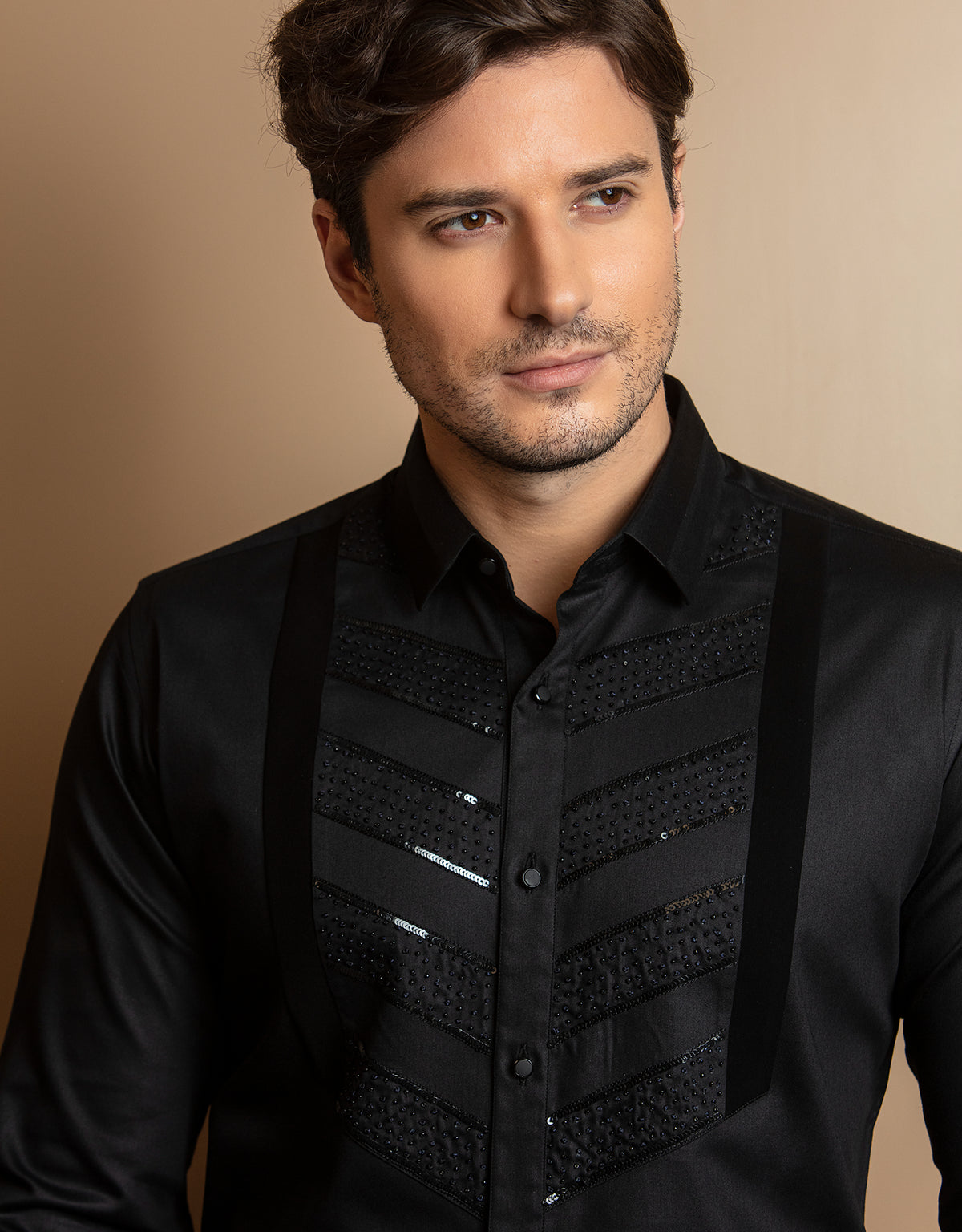 GLITTERY BLACK EMBROIDERED SHIRT