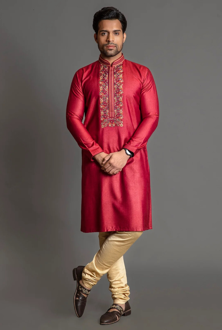 Multicolour red kurta set