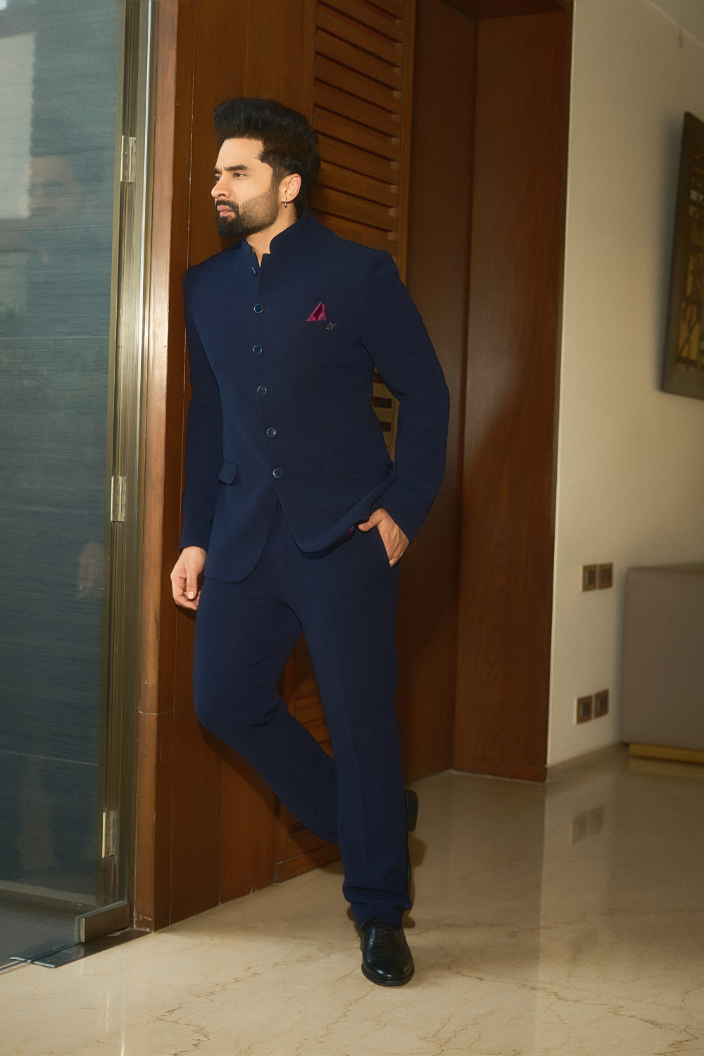 Jackky Bhagnani in Navy Blue Jodhpuri Set