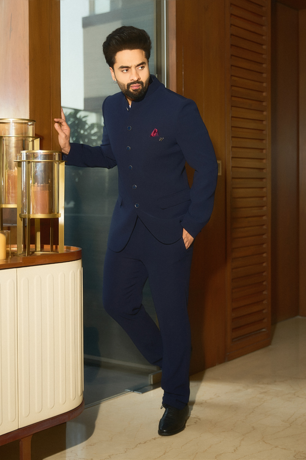 Jackky Bhagnani in Navy Blue Jodhpuri Set