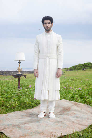 Light Ivory Colour Organza Fabric Sherwani