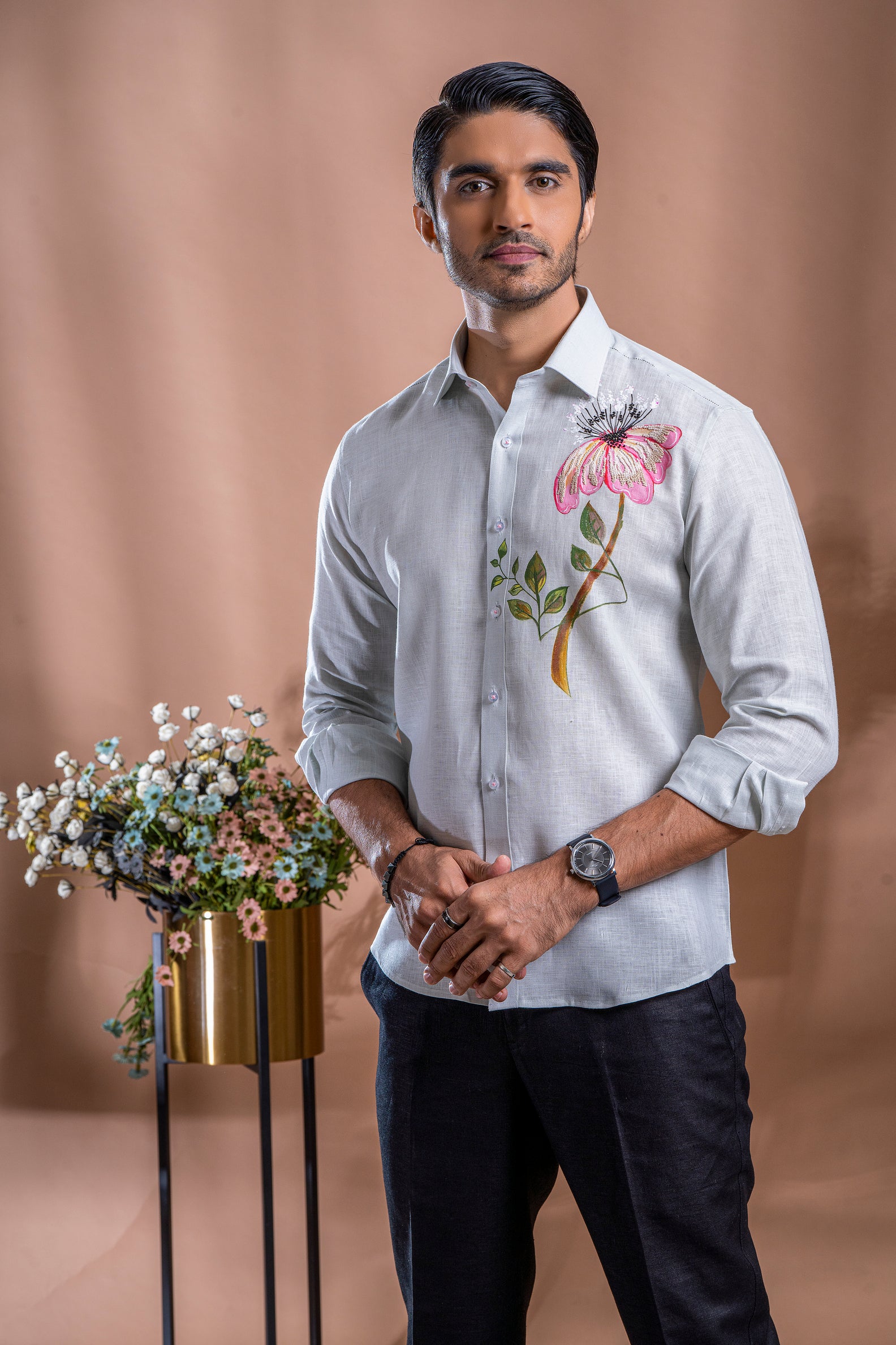 Floral Hand Painted Shirt Pink