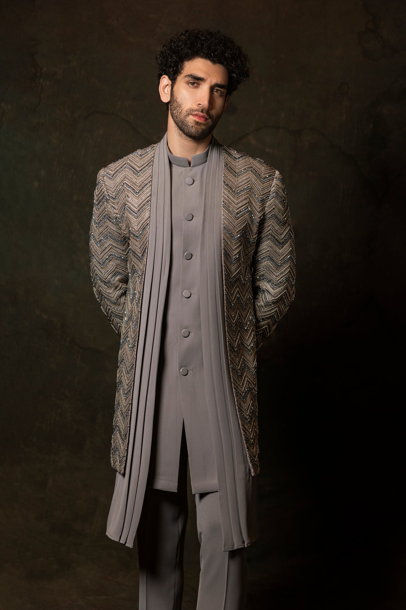 Grey Coloured Open-Style Indo-Western