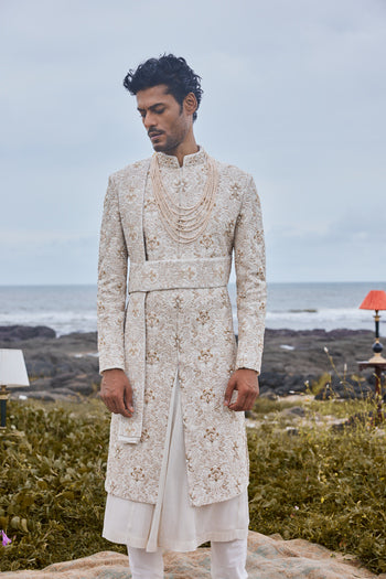 Ivory Colour Silk Fabric Sherwani