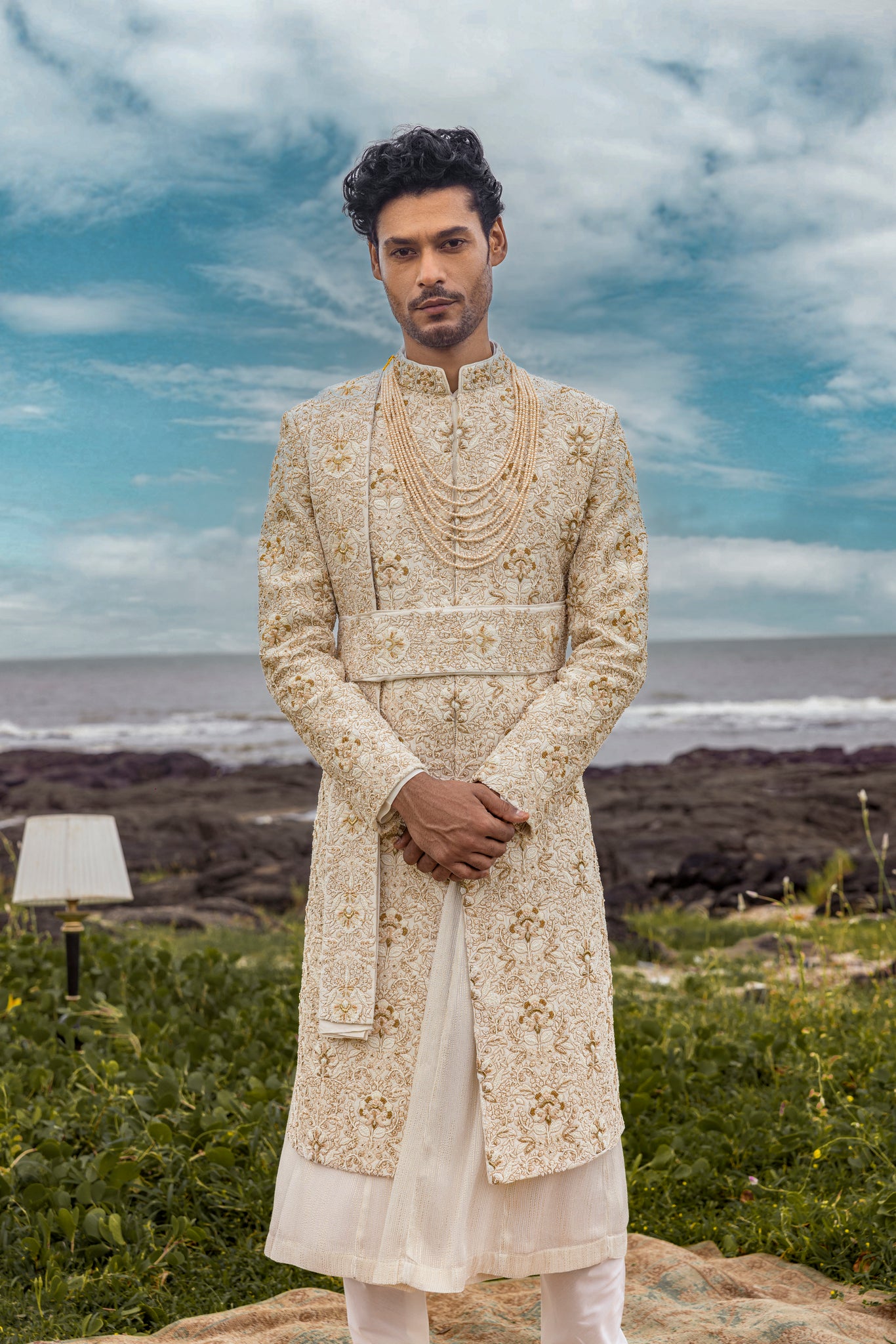 Ivory Colour Silk Fabric Sherwani
