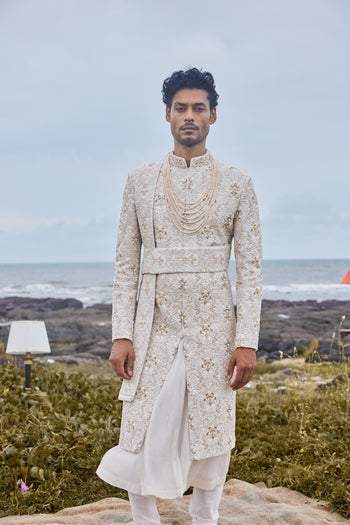 Ivory Colour Silk Fabric Sherwani