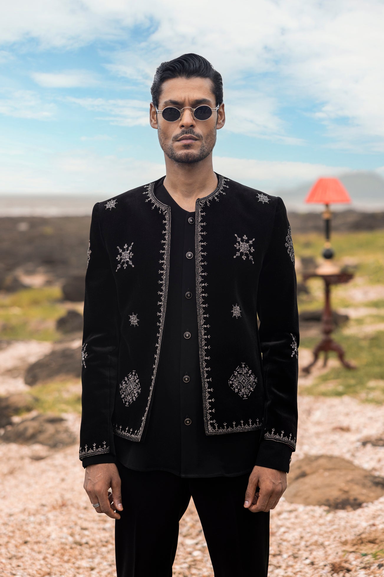 Black Colour Short-Length Open-Style Indo-Western