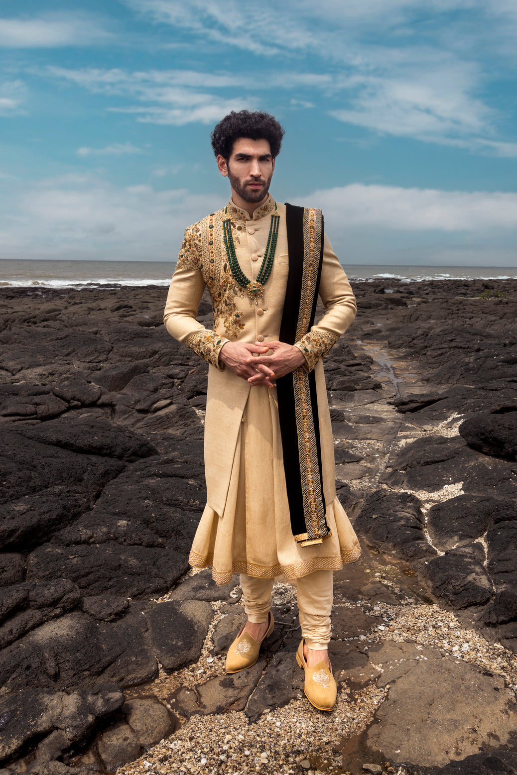 Light Beige Colour Matka Silk Fabric Sherwani