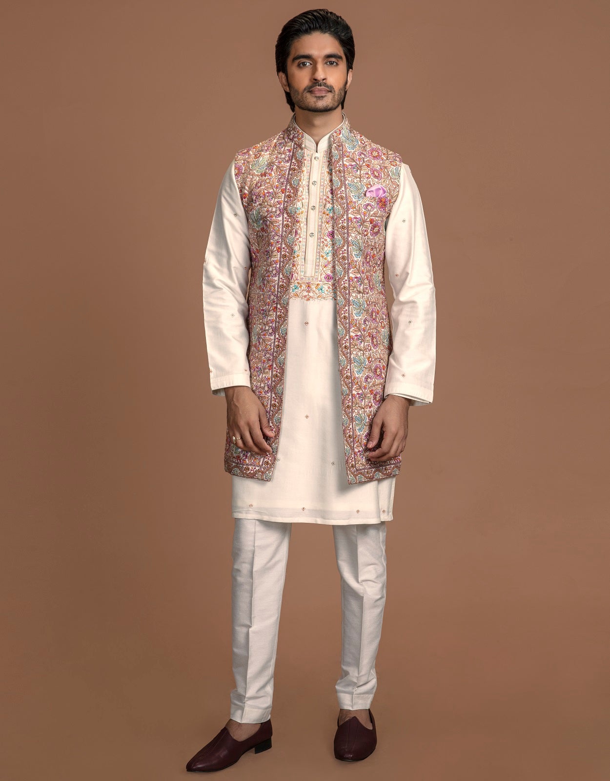 Kashmiri Embroidery Open Bundi Set