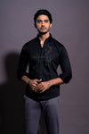 Floral Hand Embroidered Shirt - Black