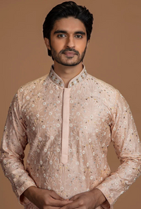 PEACH FLORAL EMBROIDERY KURTA SET