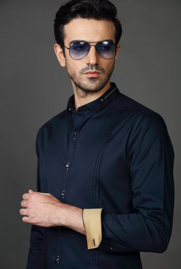 BLUE PLEETED SHIRT