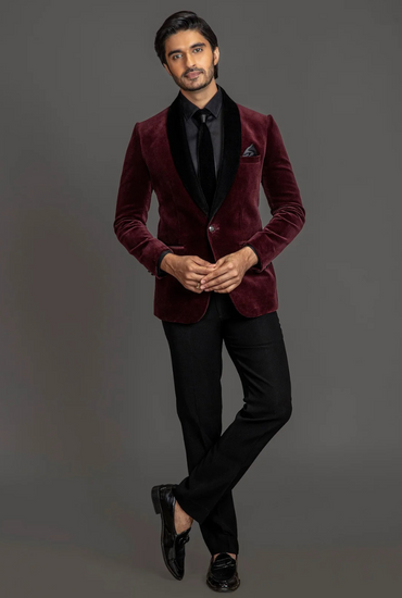 WINE VELVET TUXEDO SUIT