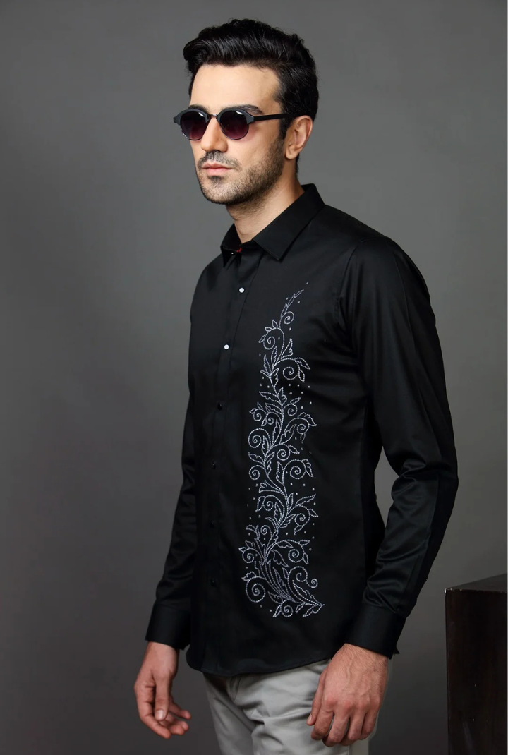 ABSTRACT FLORAL EMBROIDERY SHIRT