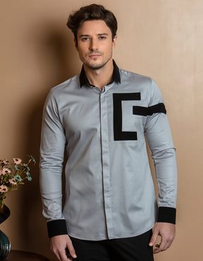 SILVER GREY SHIRT WITH ABSTRACT PATCH