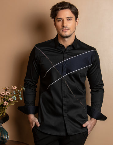 SHIMMER EMBROIDERY BLACK SHIRT