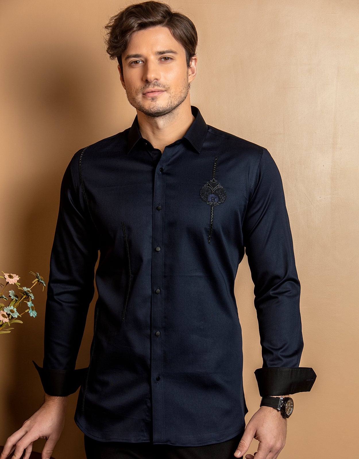 HAND EMBROIDERED MOTIF BLUE SHIRT