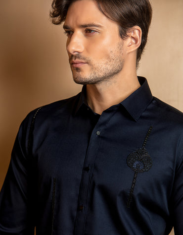 HAND EMBROIDERED MOTIF BLUE SHIRT