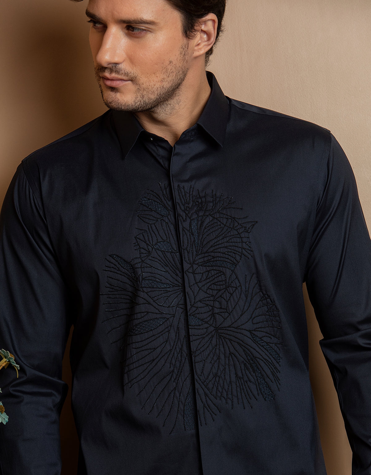ABSTRACT PEARL FLORAL EMBROIDERED SHIRT