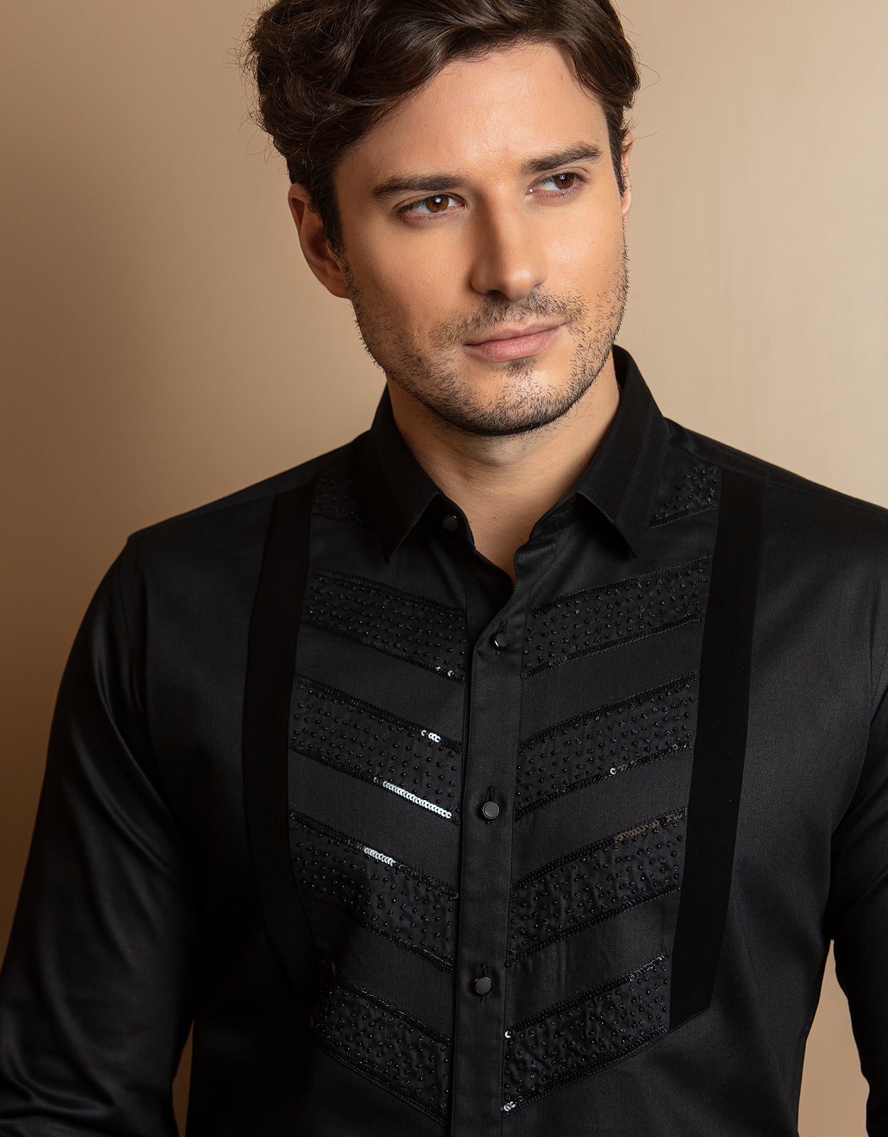 GLITTERY BLACK EMBROIDERED SHIRT