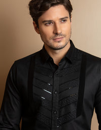 GLITTERY BLACK EMBROIDERED SHIRT