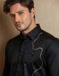 GOLDEN BLACK SEQUENCE EMBROIDERY SHIRT