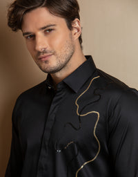 GOLDEN BLACK SEQUENCE EMBROIDERY SHIRT