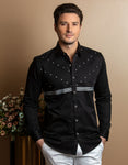 FRENCH KNOTS EMBROIDERY BLACK SHIRT