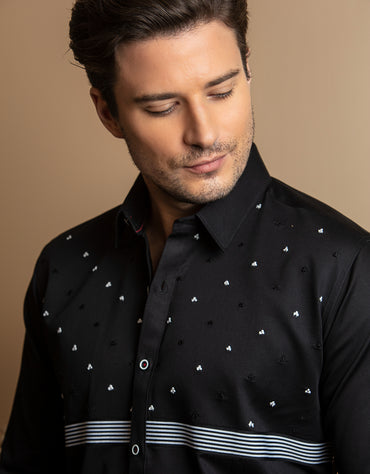 FRENCH KNOTS EMBROIDERY BLACK SHIRT