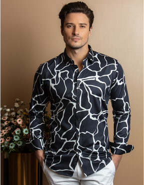 ABSTRACT BLACK AND WHITE PRINTED SHIRT