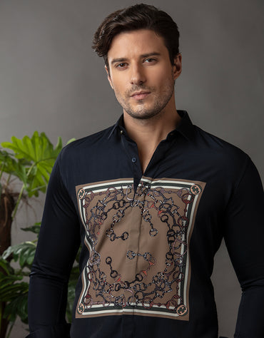 CHAIN PRINT PANEL SHIRT