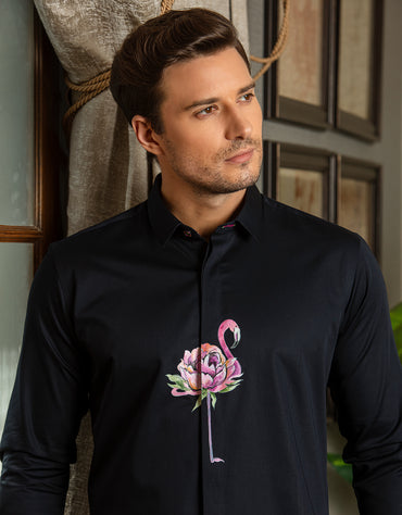 PINK FLAMINGO HAND PAINTED SHIRT