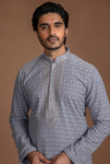 PASTEL GREY CHIKANKARI KURTA SET