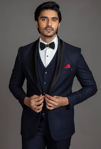 SELF TEXTURED BLUE TUXEDO SUIT
