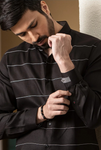 STRIPPED EMBROIDERY BLACK SHIRT