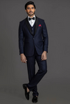 SELF TEXTURED BLUE TUXEDO SUIT