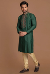BOTTLE GREEN MULTI COLOUR EMBROIDERY KURTA SET