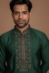 BOTTLE GREEN MULTI COLOUR EMBROIDERY KURTA SET