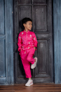 Hot Pink & Yellow Kurta Hand Embroidered Work