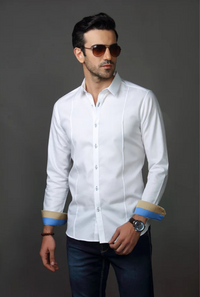 WHITE YOKED SHIRT