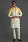Ombre Dyed Mirror Work Open Yellow Bundi Set