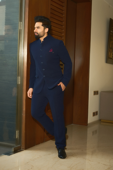 Jackky Bhagnani in Navy Blue Jodhpuri Set