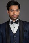 FLORAL JACQUARD NAVY BLUE TUXEDO SUIT