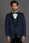 FLORAL JACQUARD NAVY BLUE TUXEDO SUIT