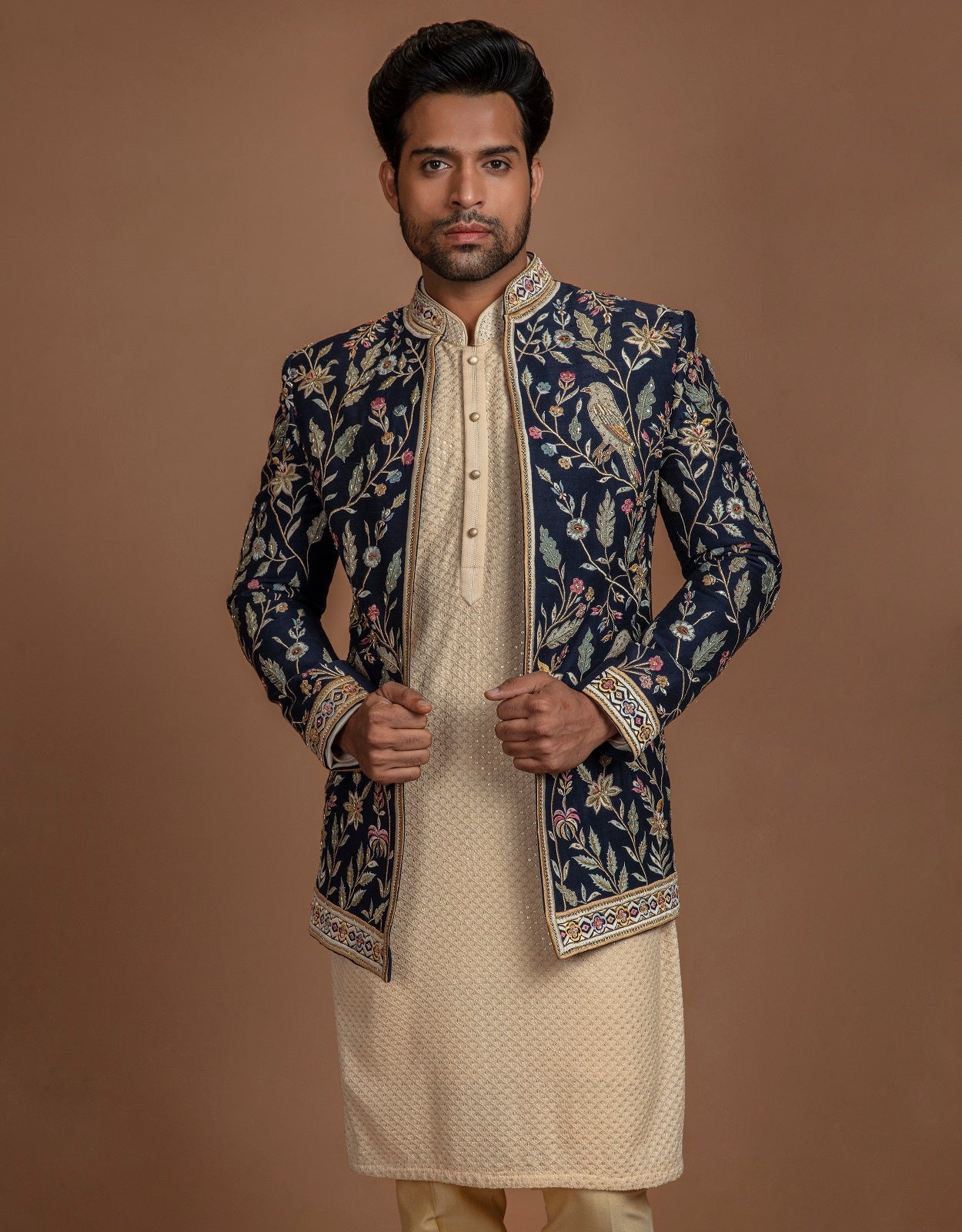 FLORAL OPEN JACKET INDO WESTERN